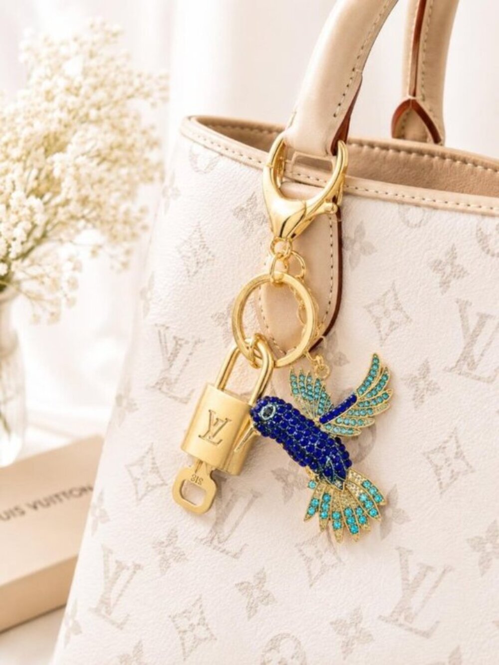 LV Gold Padlock 🔑 Authentic Louis Vuitton Charm + Unbranded Bird Keychain